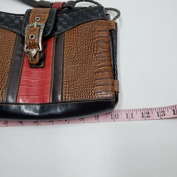 M.C. Marc Chantal Fake Reptile Skin Purse Brown Red Crossbody Strap - Picture 13 of 16